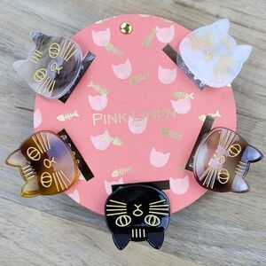 🔹️NWT Pink Linen Set of 5 Kitty Cat Hair Clips
